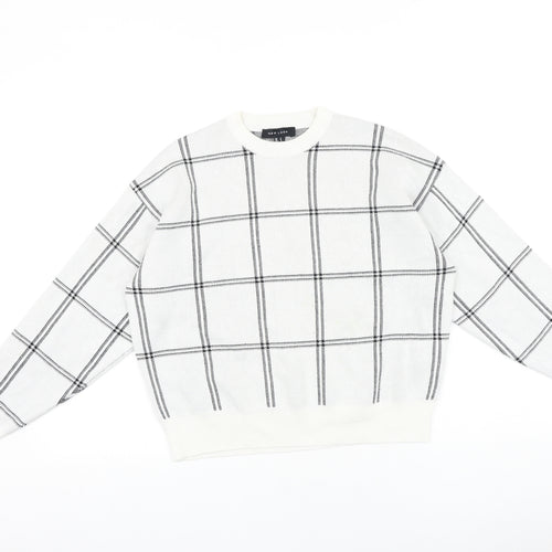 New Look Womens White Check 100% Cotton Pullover Sweatshirt Size S Pullover