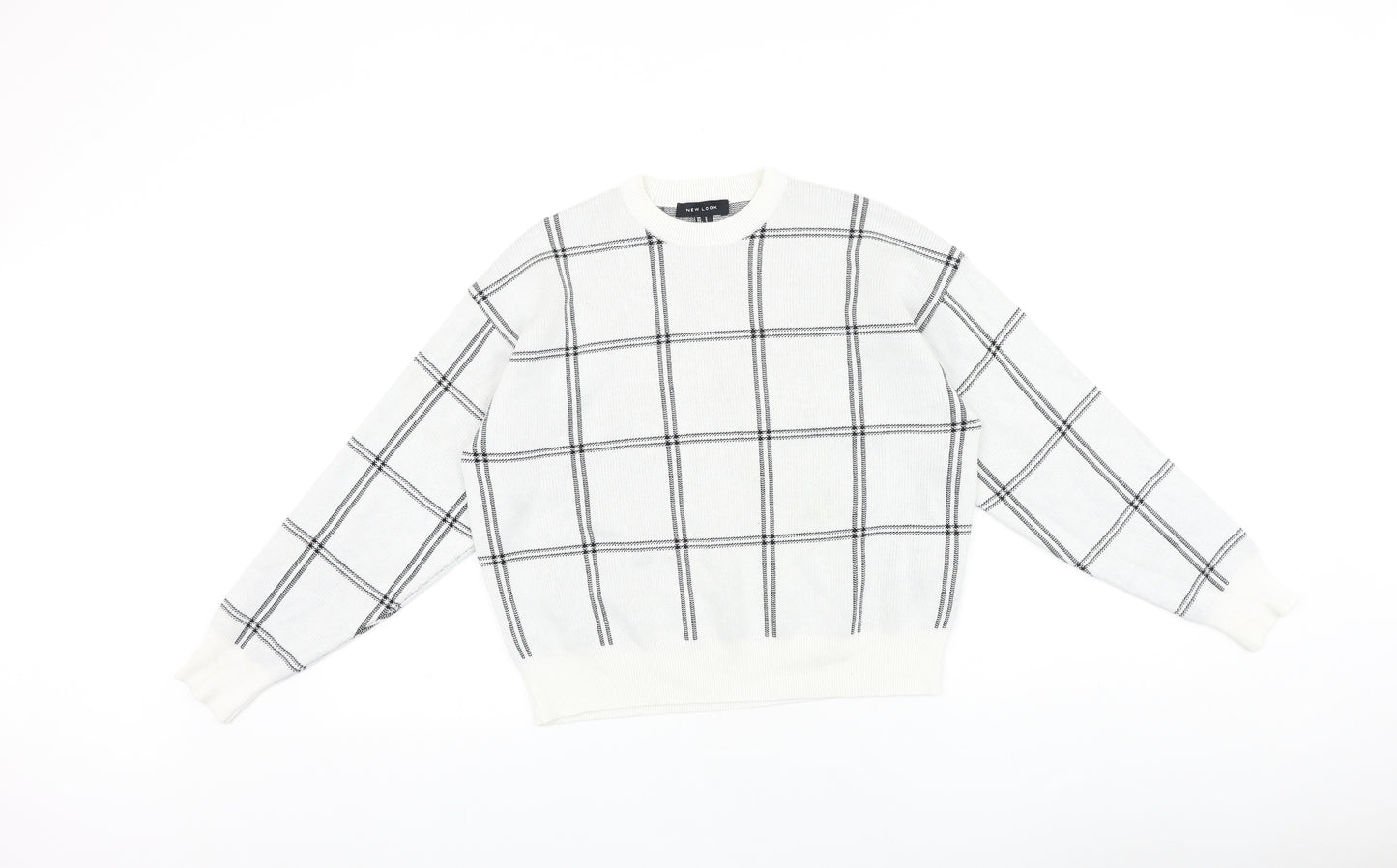 New Look Womens White Check 100% Cotton Pullover Sweatshirt Size S Pullover