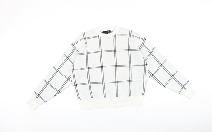 New Look Womens White Check 100% Cotton Pullover Sweatshirt Size S Pullover