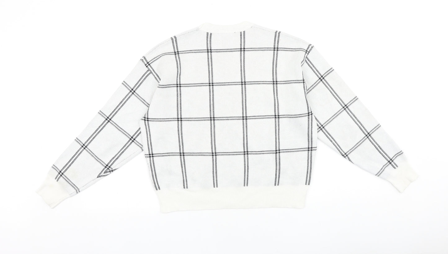 New Look Womens White Check 100% Cotton Pullover Sweatshirt Size S Pullover