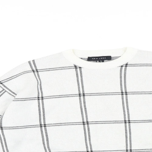 New Look Womens White Check 100% Cotton Pullover Sweatshirt Size S Pullover
