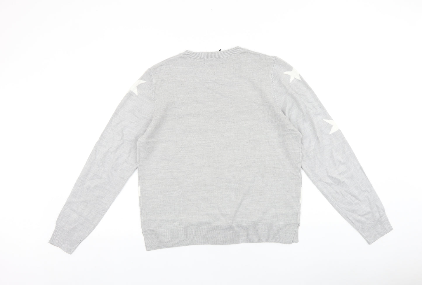Marks and Spencer Womens Grey Round Neck Geometric 100% Cotton Pullover Jumper Size 14
