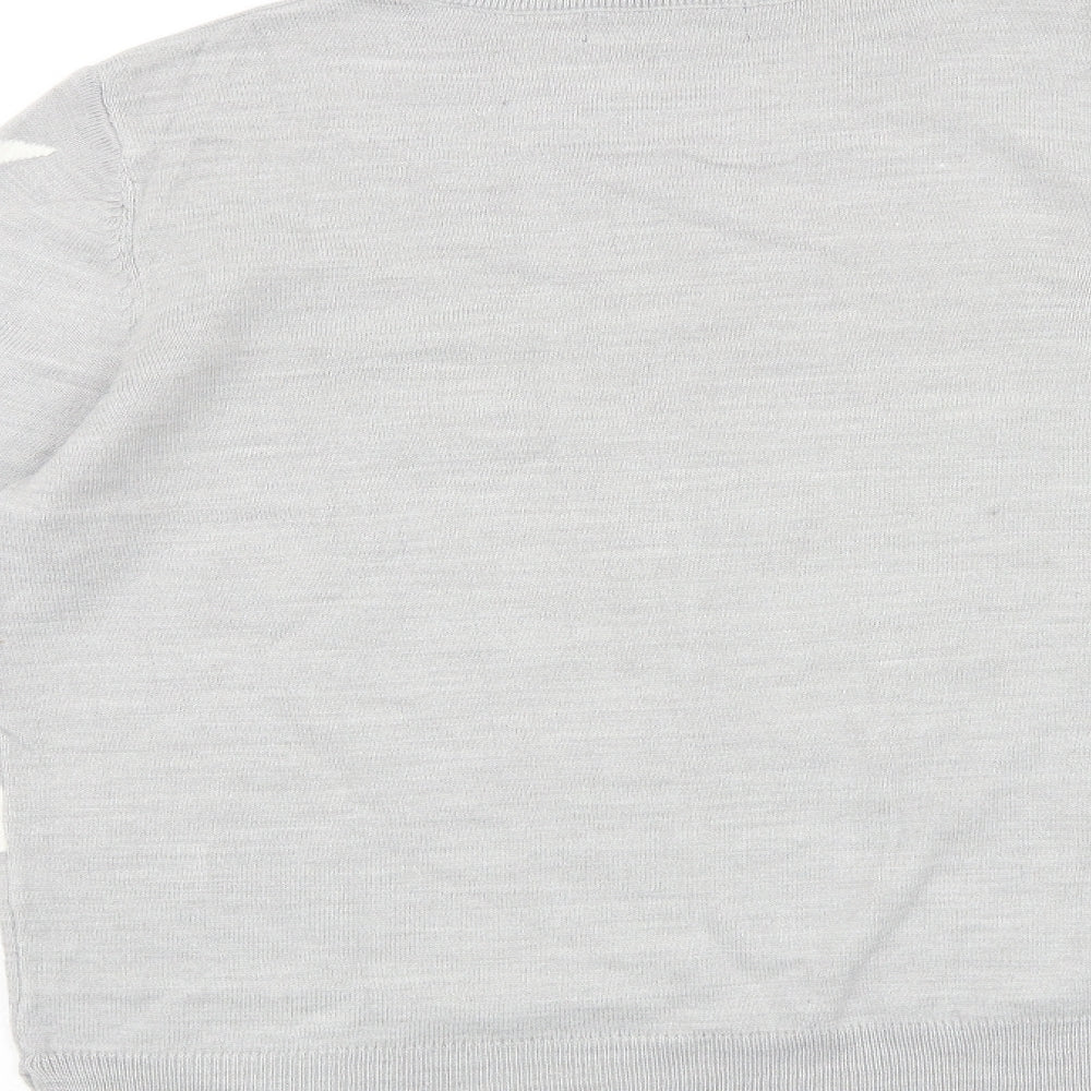 Marks and Spencer Womens Grey Round Neck Geometric 100% Cotton Pullover Jumper Size 14