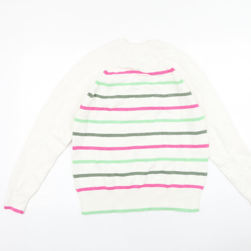 Marks and Spencer Womens White Round Neck Striped Acrylic Pullover Jumper Size S