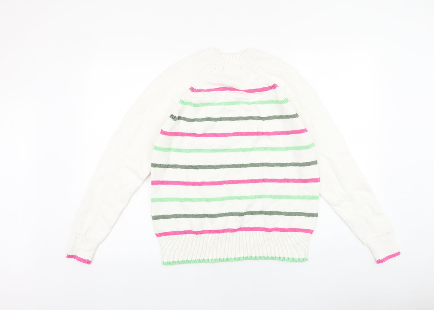Marks and Spencer Womens White Round Neck Striped Acrylic Pullover Jumper Size S