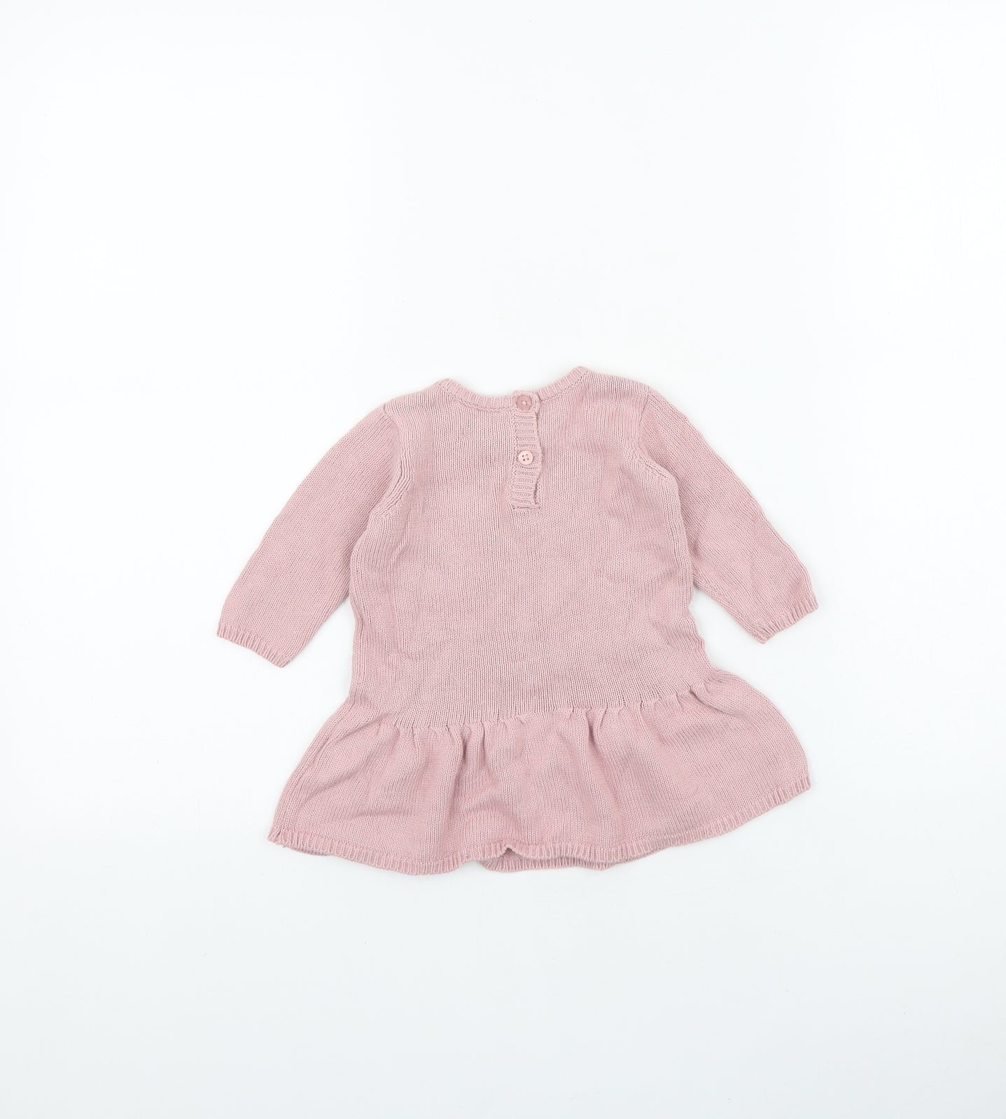 NEXT Baby Pink 100% Cotton Jumper Dress Size 0-3 Months Round Neck Button - Floral Detail