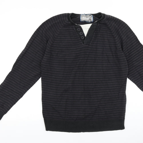 Preworn Mens Brown Round Neck Striped Cotton Pullover Jumper Size L Long Sleeve