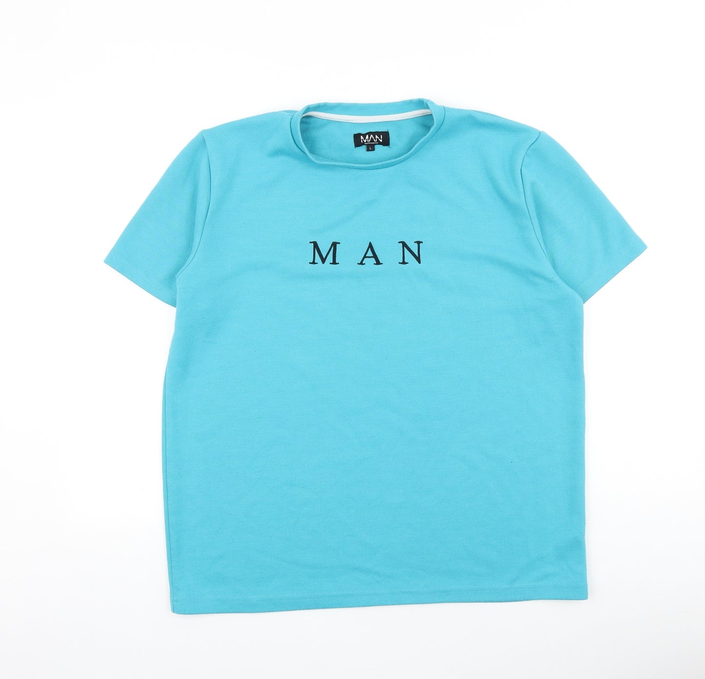 Boohoo Mens Blue Cotton T-Shirt Size L Round Neck