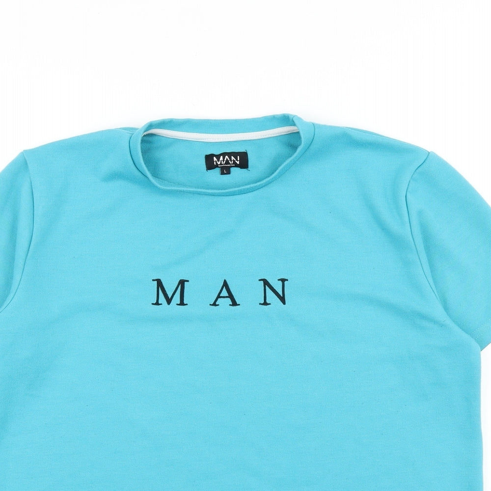 Boohoo Mens Blue Cotton T-Shirt Size L Round Neck