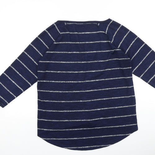 TU Womens Blue Striped 100% Cotton Basic T-Shirt Size 14 Round Neck