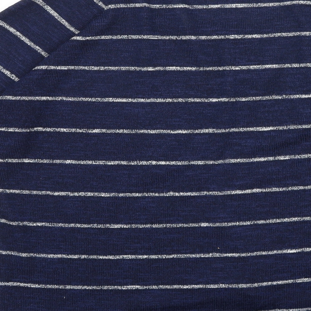 TU Womens Blue Striped 100% Cotton Basic T-Shirt Size 14 Round Neck