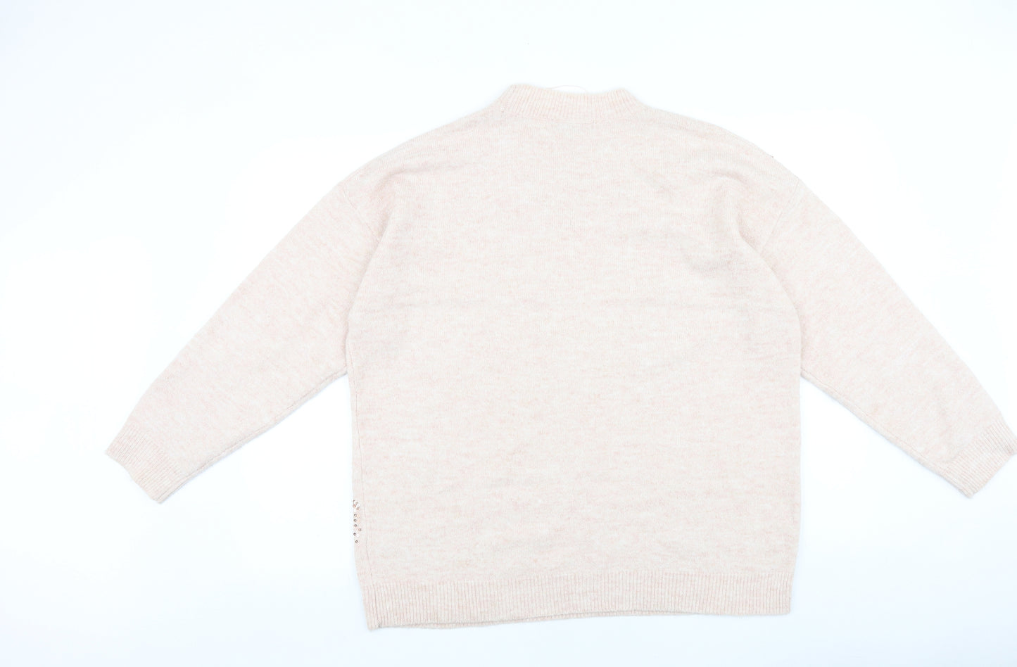 Marks and Spencer Womens Pink Round Neck 100% Cotton Pullover Jumper Size L - Star