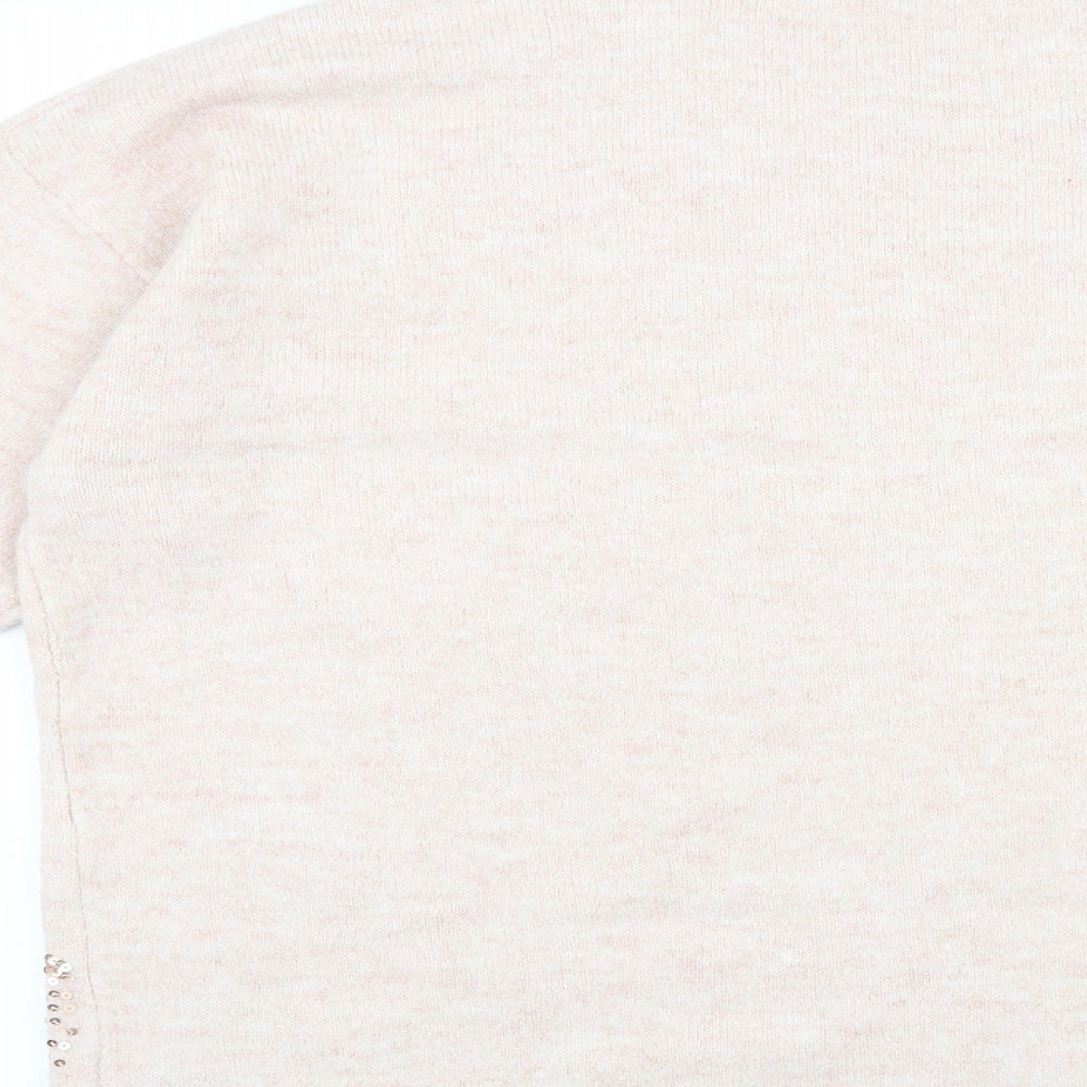 Marks and Spencer Womens Pink Round Neck 100% Cotton Pullover Jumper Size L - Star