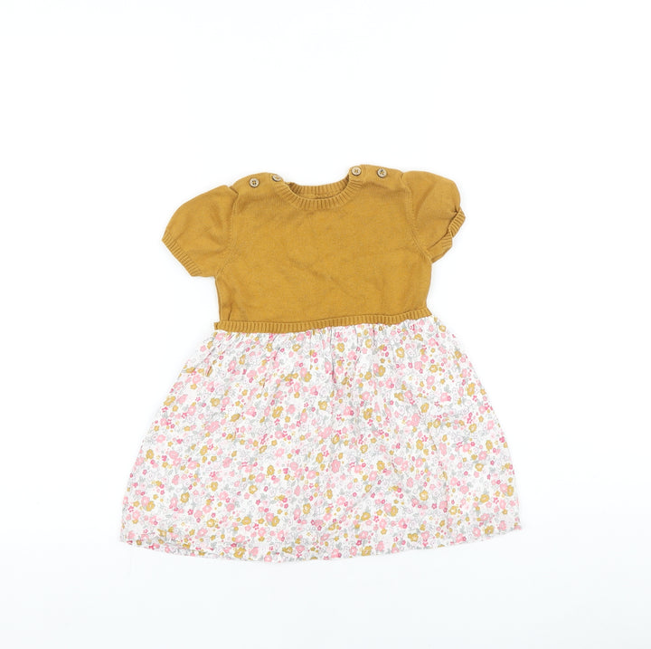 TU Baby Multicoloured Floral 100% Cotton Jumper Dress Size 9-12 Months Round Neck Button