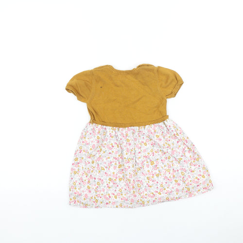 TU Baby Multicoloured Floral 100% Cotton Jumper Dress Size 9-12 Months Round Neck Button