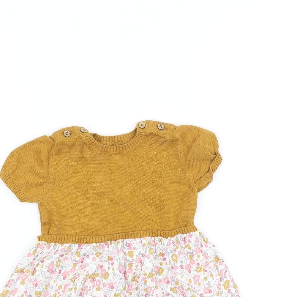TU Baby Multicoloured Floral 100% Cotton Jumper Dress Size 9-12 Months Round Neck Button