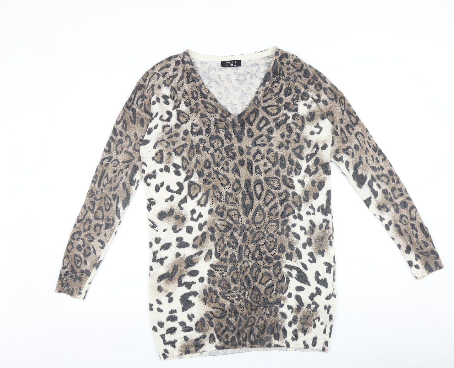 Wallis Womens Brown Animal Print 100% Cotton Basic T-Shirt Size 10 V-Neck