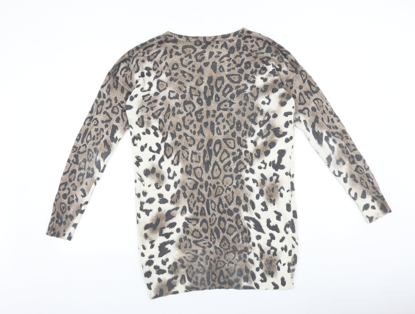 Wallis Womens Brown Animal Print 100% Cotton Basic T-Shirt Size 10 V-Neck