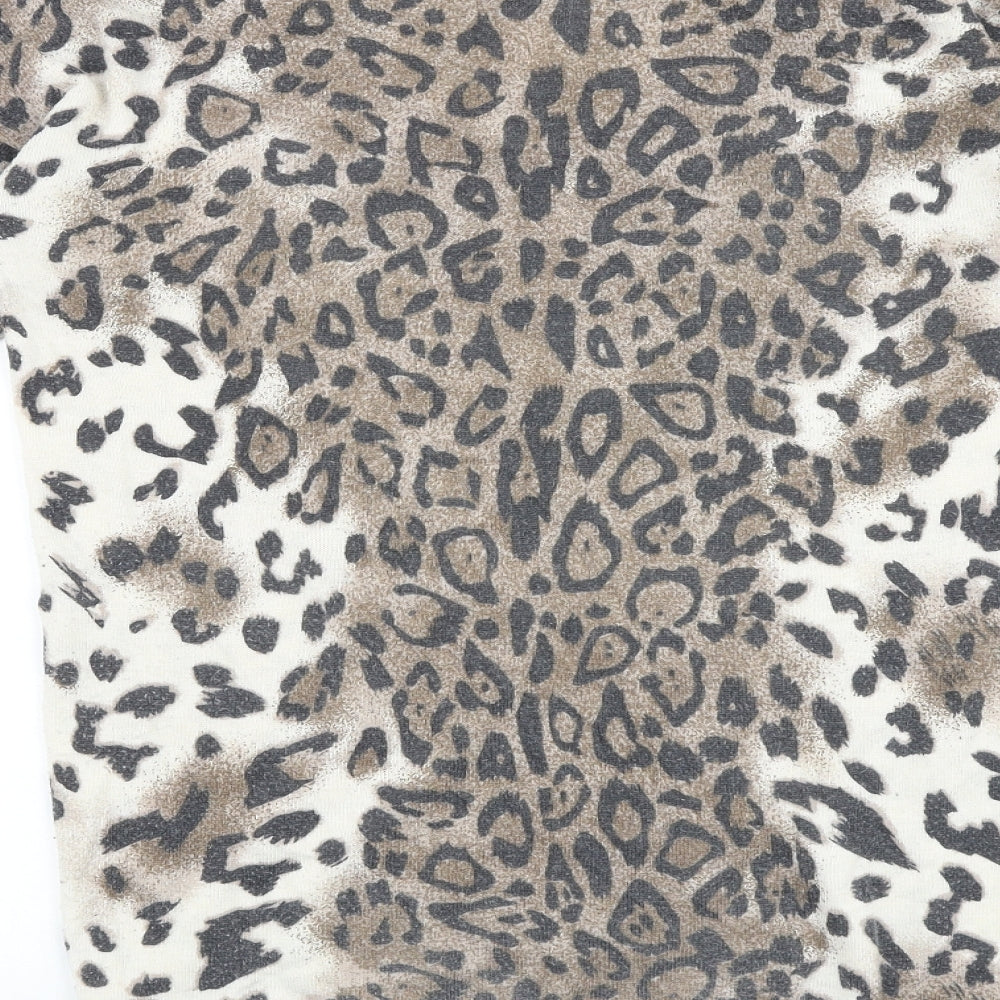Wallis Womens Brown Animal Print 100% Cotton Basic T-Shirt Size 10 V-Neck
