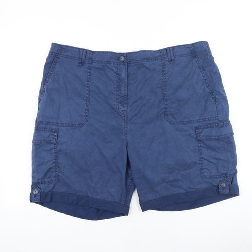 Marks and Spencer Womens Blue 100% Cotton Chino Shorts Size 22 L7 in Regular Zip