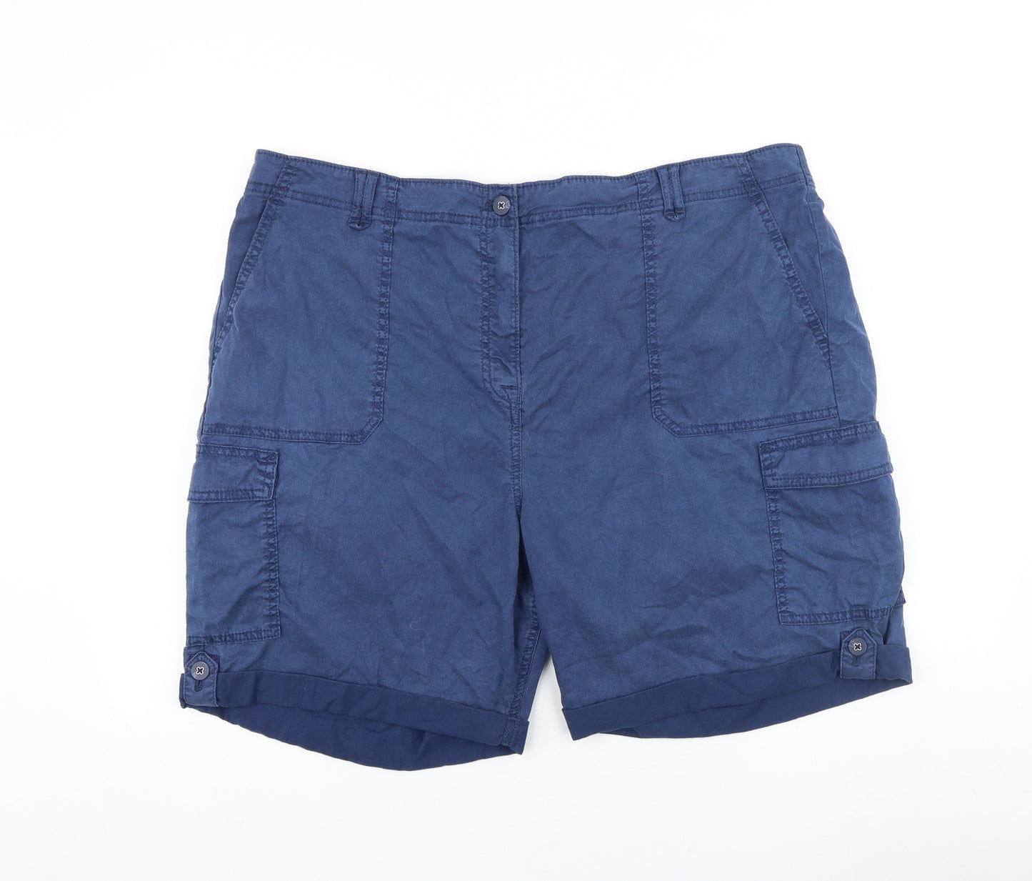 Marks and Spencer Womens Blue 100% Cotton Chino Shorts Size 22 L7 in Regular Zip