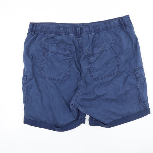 Marks and Spencer Womens Blue 100% Cotton Chino Shorts Size 22 L7 in Regular Zip