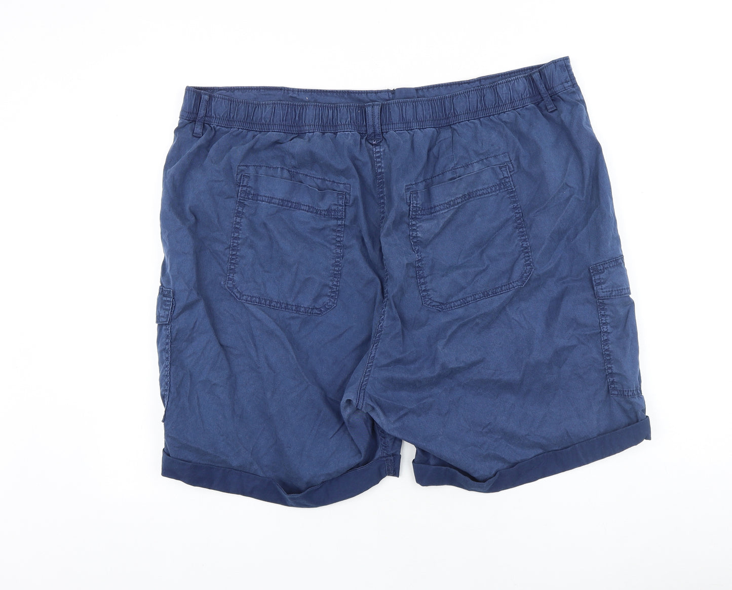 Marks and Spencer Womens Blue 100% Cotton Chino Shorts Size 22 L7 in Regular Zip