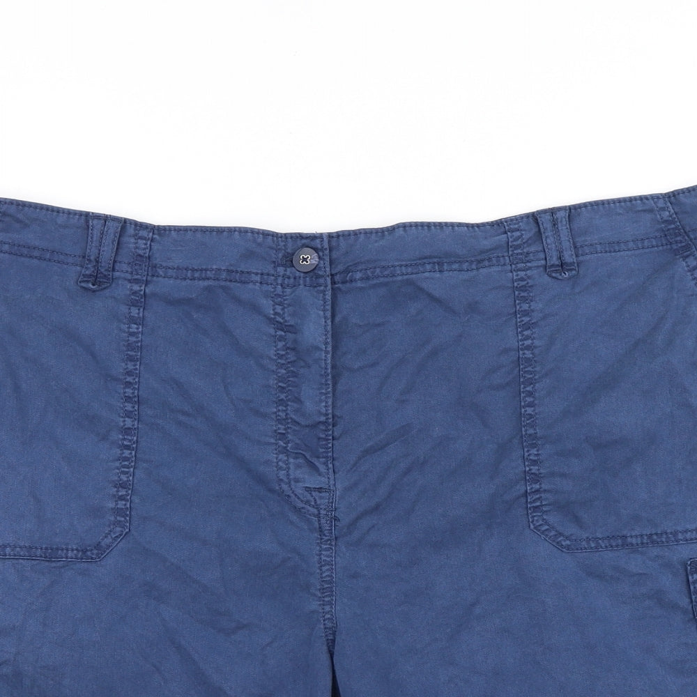 Marks and Spencer Womens Blue 100% Cotton Chino Shorts Size 22 L7 in Regular Zip
