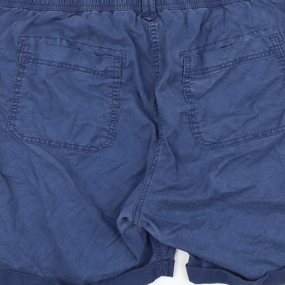 Marks and Spencer Womens Blue 100% Cotton Chino Shorts Size 22 L7 in Regular Zip