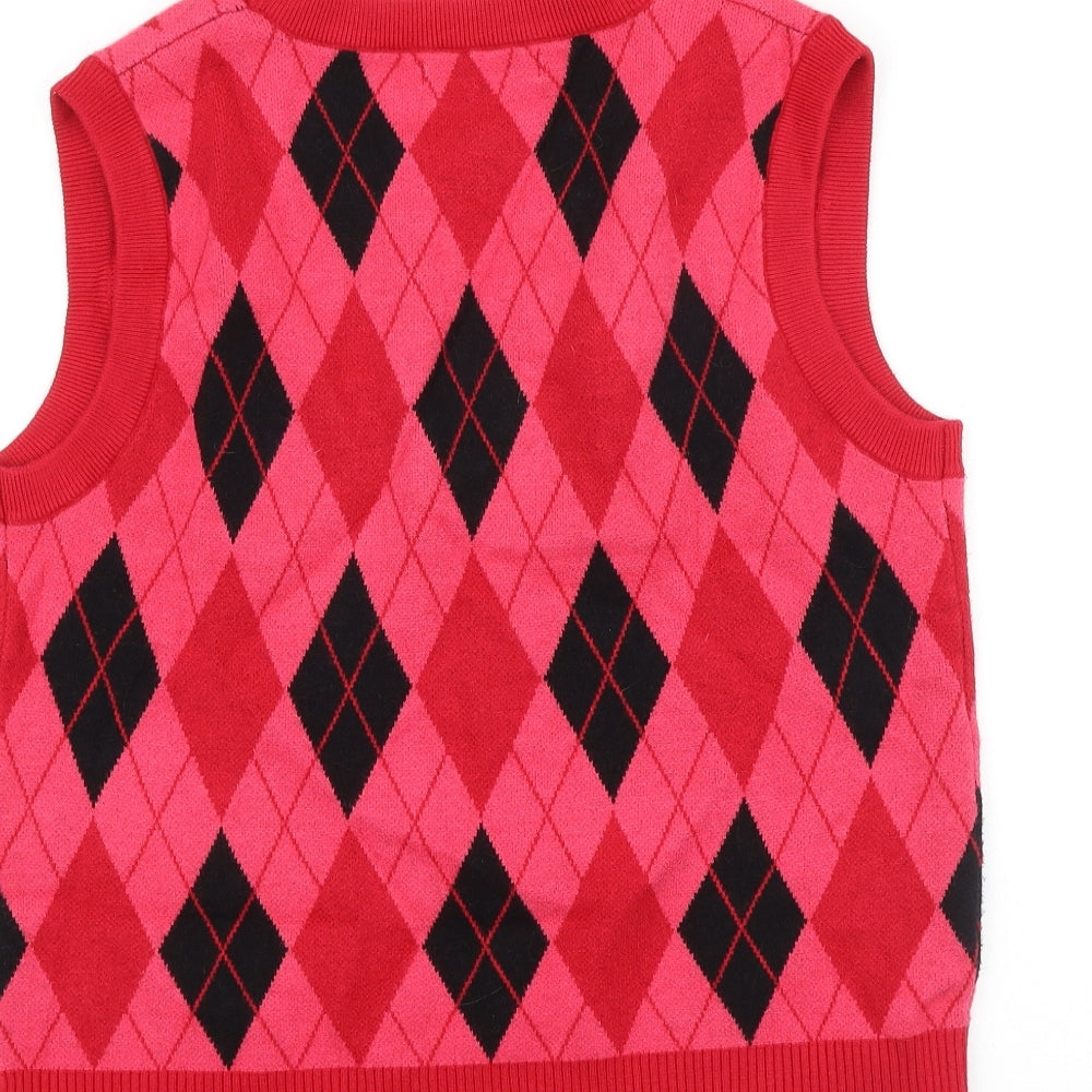 Primark Womens Red V-Neck Argyle/Diamond 100% Cotton Vest Jumper Size L