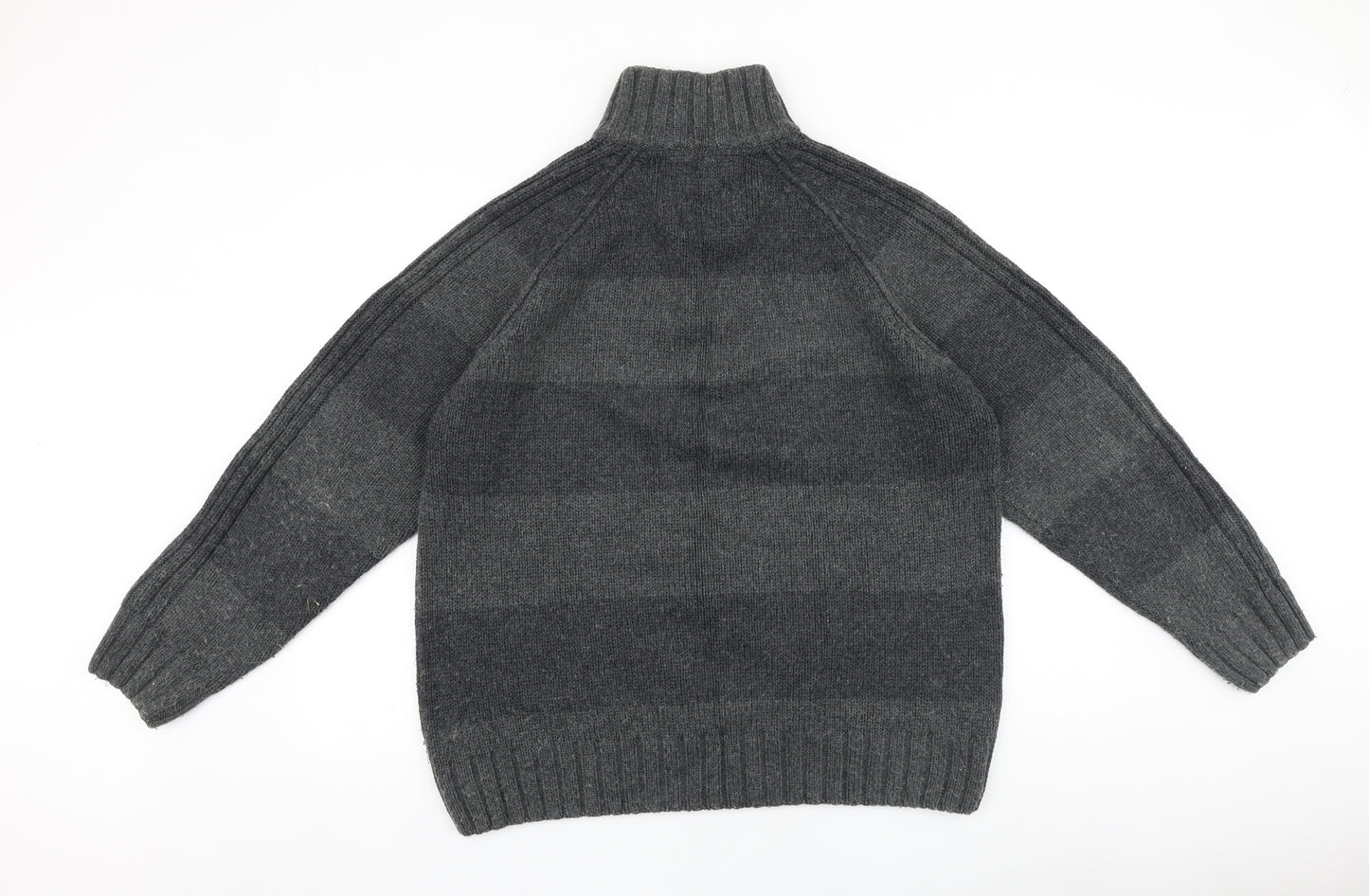 Marks and Spencer Mens Grey High Neck Striped Acrylic Pullover Jumper Size L Long Sleeve