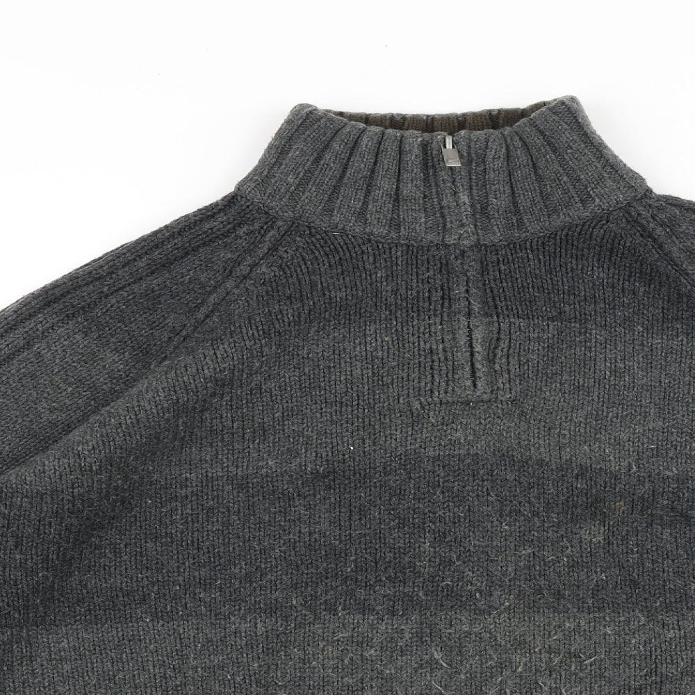 Marks and Spencer Mens Grey High Neck Striped Acrylic Pullover Jumper Size L Long Sleeve