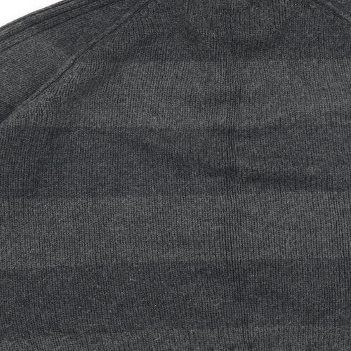 Marks and Spencer Mens Grey High Neck Striped Acrylic Pullover Jumper Size L Long Sleeve