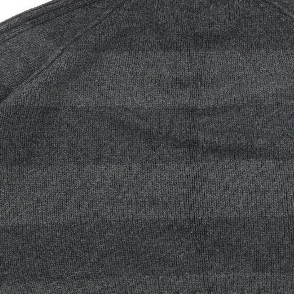 Marks and Spencer Mens Grey High Neck Striped Acrylic Pullover Jumper Size L Long Sleeve