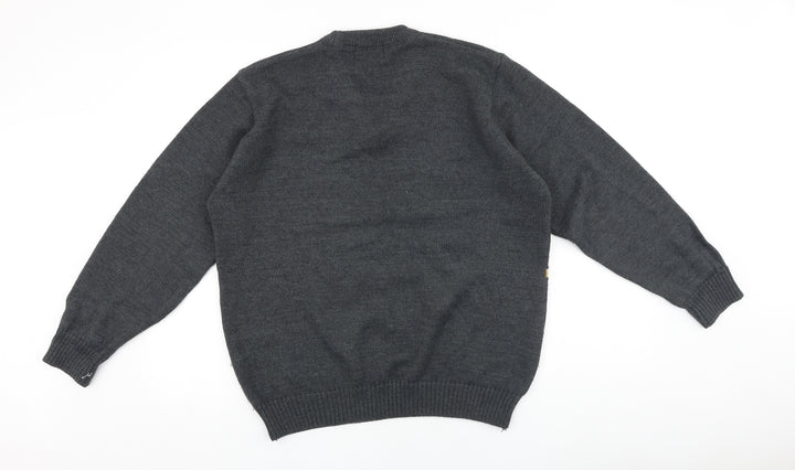Wolsey Mens Grey Round Neck Acrylic Pullover Jumper Size M Long Sleeve