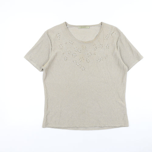 Viz a Viz Womens Gold Polyamide Basic T-Shirt Size 14 Round Neck
