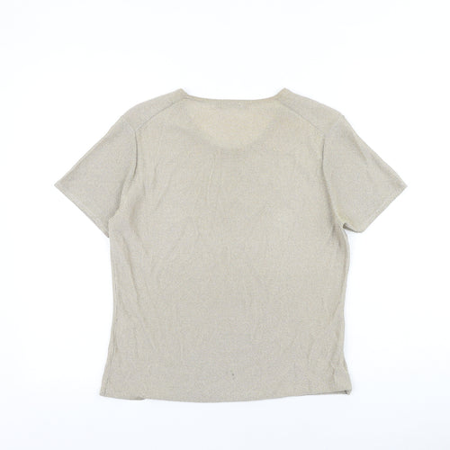 Viz a Viz Womens Gold Polyamide Basic T-Shirt Size 14 Round Neck