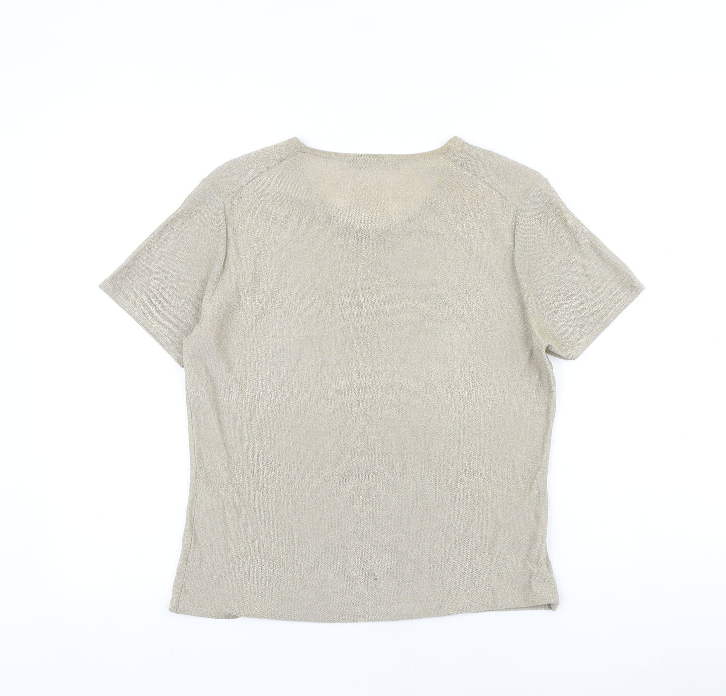 Viz a Viz Womens Gold Polyamide Basic T-Shirt Size 14 Round Neck