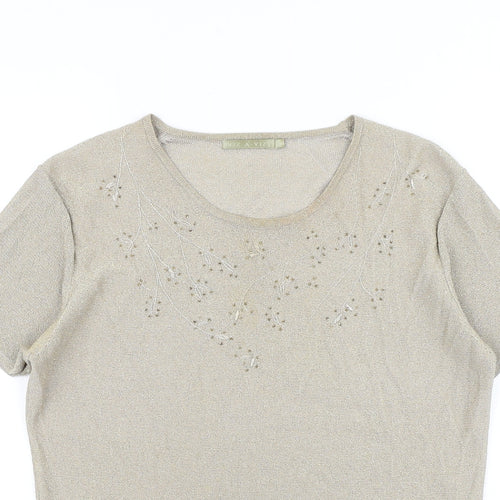 Viz a Viz Womens Gold Polyamide Basic T-Shirt Size 14 Round Neck