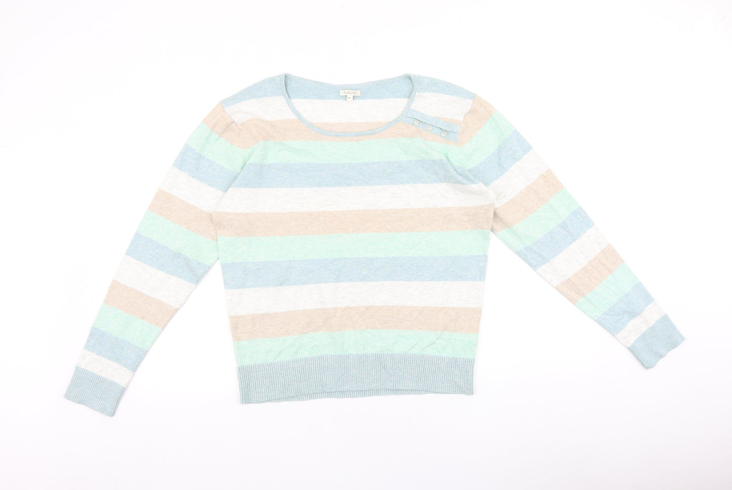 b.young Womens Multicoloured Scoop Neck Striped 100% Cotton Pullover Jumper Size XL