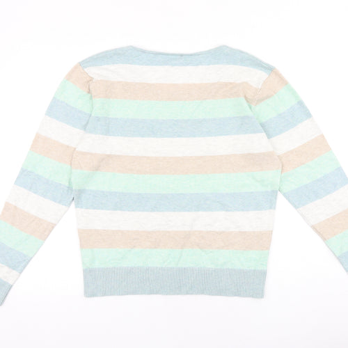 b.young Womens Multicoloured Scoop Neck Striped 100% Cotton Pullover Jumper Size XL