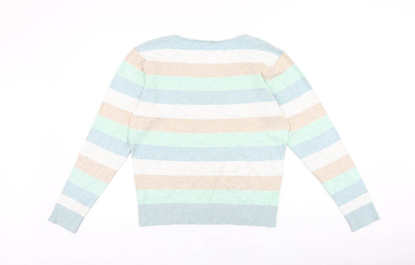 b.young Womens Multicoloured Scoop Neck Striped 100% Cotton Pullover Jumper Size XL