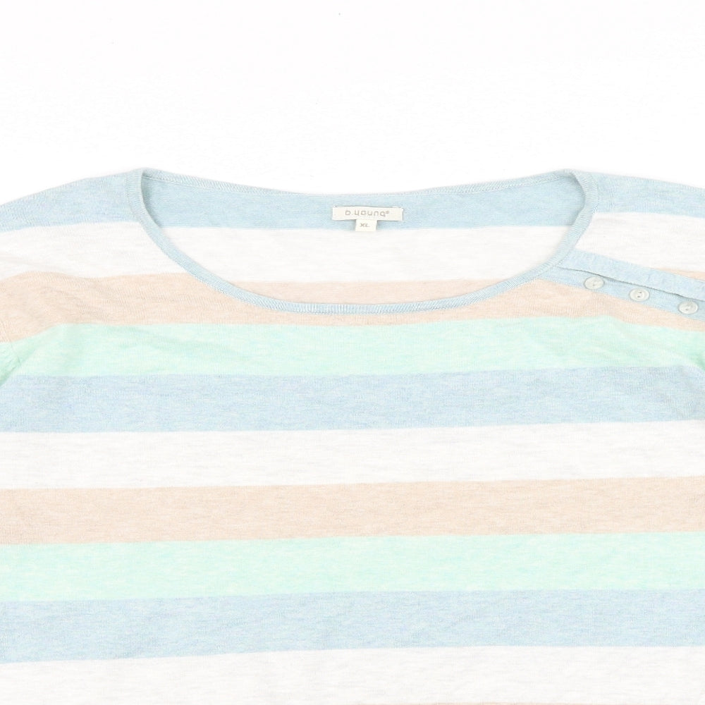 b.young Womens Multicoloured Scoop Neck Striped 100% Cotton Pullover Jumper Size XL