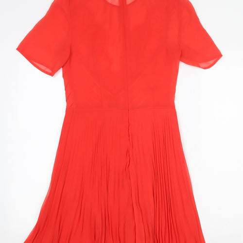ASOS Womens Red Polyester Fit & Flare Size 10 Round Neck Zip - Lace Detail