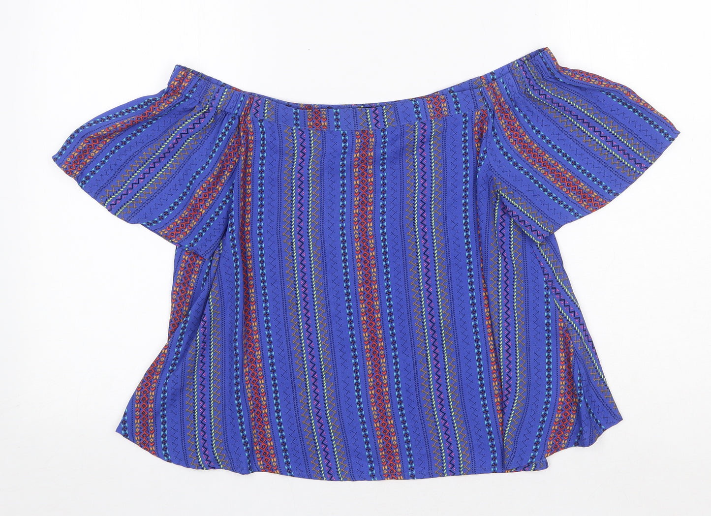 New Look Womens Blue Striped Polyester Basic Blouse Size 8 Off the Shoulder