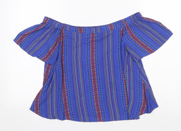 New Look Womens Blue Striped Polyester Basic Blouse Size 8 Off the Shoulder