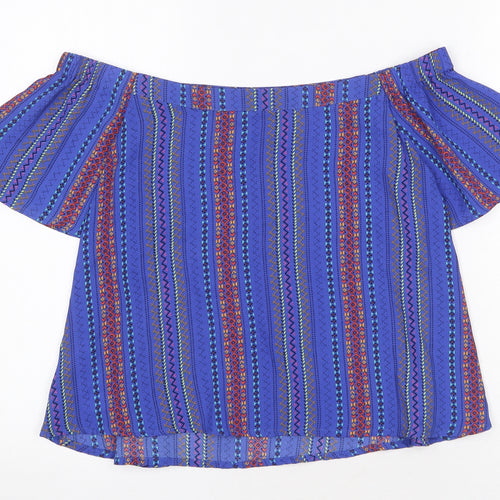 New Look Womens Blue Striped Polyester Basic Blouse Size 8 Off the Shoulder
