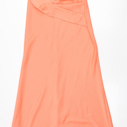 ASOS Womens Pink Polyester A-Line Size 8 Off the Shoulder Zip - Pleat Detail