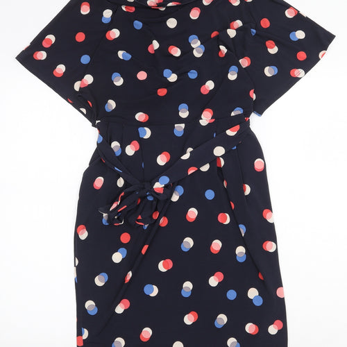 Monsoon Womens Blue Polka Dot Polyester Sheath Size 10 Boat Neck Tie