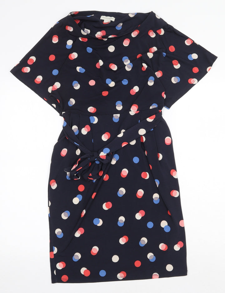 Monsoon Womens Blue Polka Dot Polyester Sheath Size 10 Boat Neck Tie